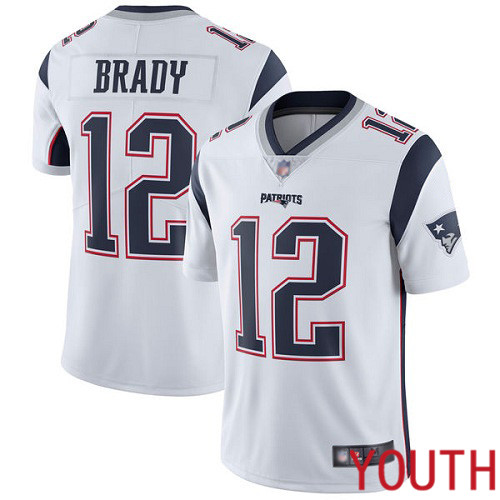 New England Patriots Football #12 Vapor Untouchable Limited White Youth Tom Brady Road NFL Jersey
